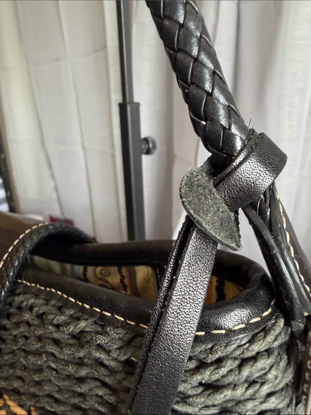 Brighton Black and Natural Braided Straw Shoulder Bag with Heart Charm - Picture 4 of 11